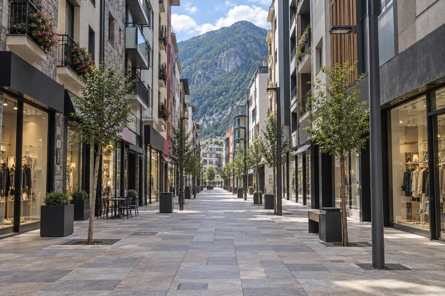 Avinguda Carlemany, el carrer comercial per a vianants del centre d'Escaldes-Engordany